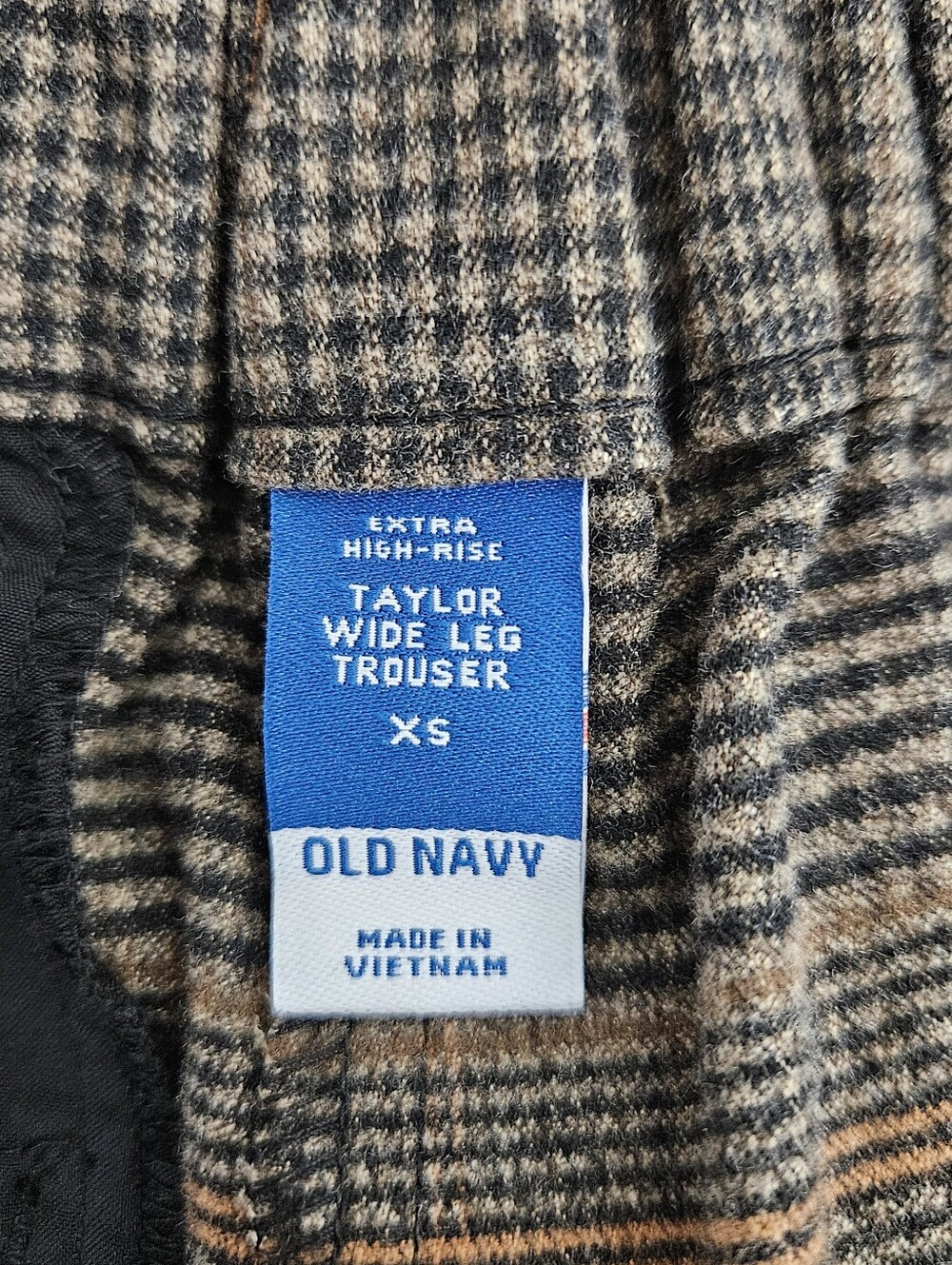 Old Navy Taylor Wide Leg Trouser Pants Brown Plaid Pleated Extra High Rise XS - Picture 5 of 8